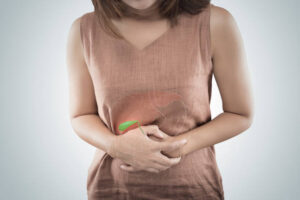 The Photo Of Gallbladder Is On The Woman's Body. 